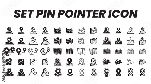 icon set location pin sign. pointer navigation symbol. GPS tag collectiion icon set poin on map vector. 
