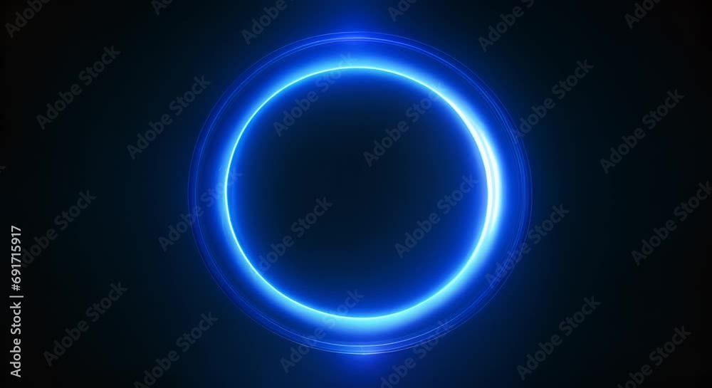 Neon blue geometric circle on a dark background. Generative ai