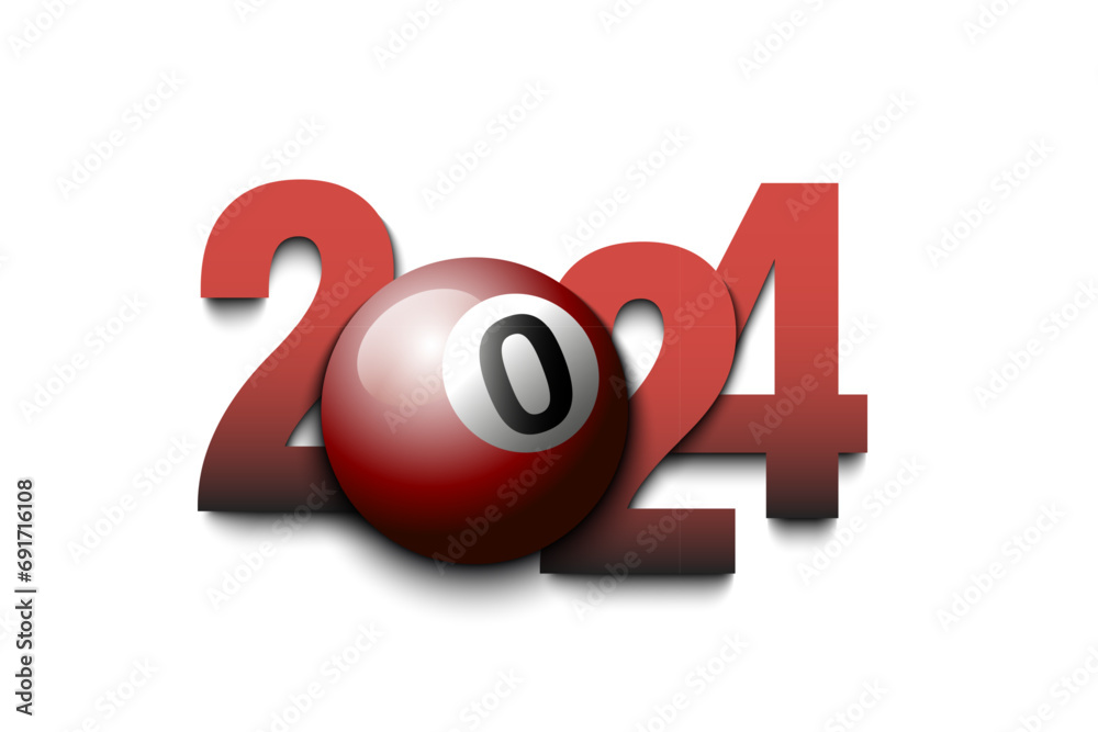 Happy New Year 2024 and billiard ball Happy New Year 2024 and billiard ball