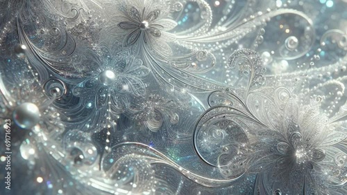 snow background with frozen crystal flowers