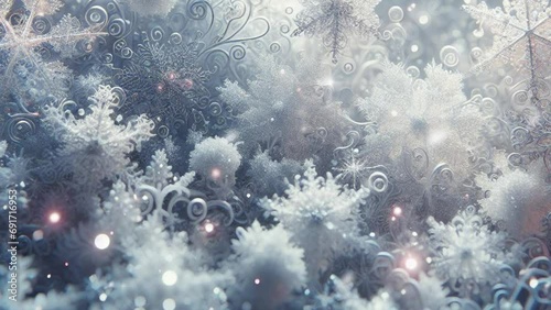 snow background with crystal snowflakes