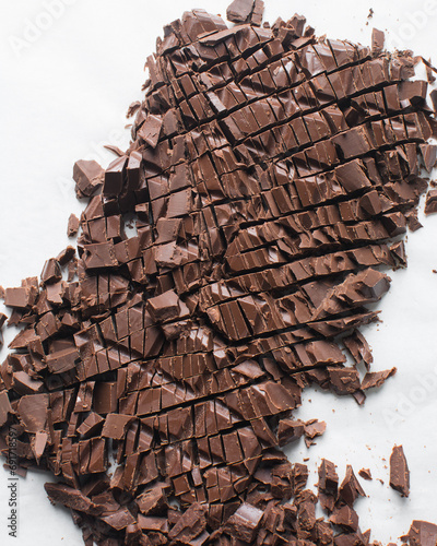 Pieces of chopped dark chocolate for baking, Dark chocolate chunks photo