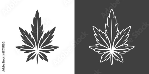 Cannabis Leave Icon. Hemp, Cannabis Leaf Silhouette, Flat Icon Closeup Isolated. Growing Medical Marijuana. Vector Illustration photo