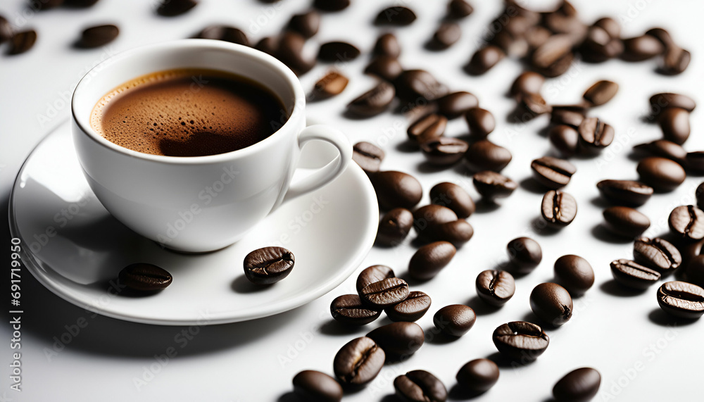 Fototapeta premium Cup of coffee with beans - Generative AI 