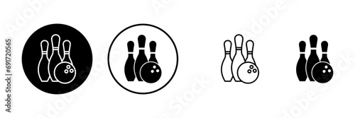 Bowling game Pin Icons set. Bowling icon, ball and pin