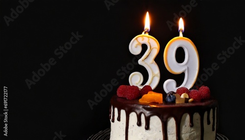 39 years Birthday cake. Thirty nine party. photo