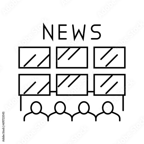 newsroom news media line icon vector. newsroom news media sign. isolated contour symbol black illustration