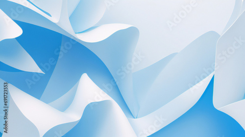 ランダムな幾何学模様の三角形ダイヤモンドと四角形のテクスチャーのある白い透明素材の層を備えたモダンな抽象的な青い背景デザイン