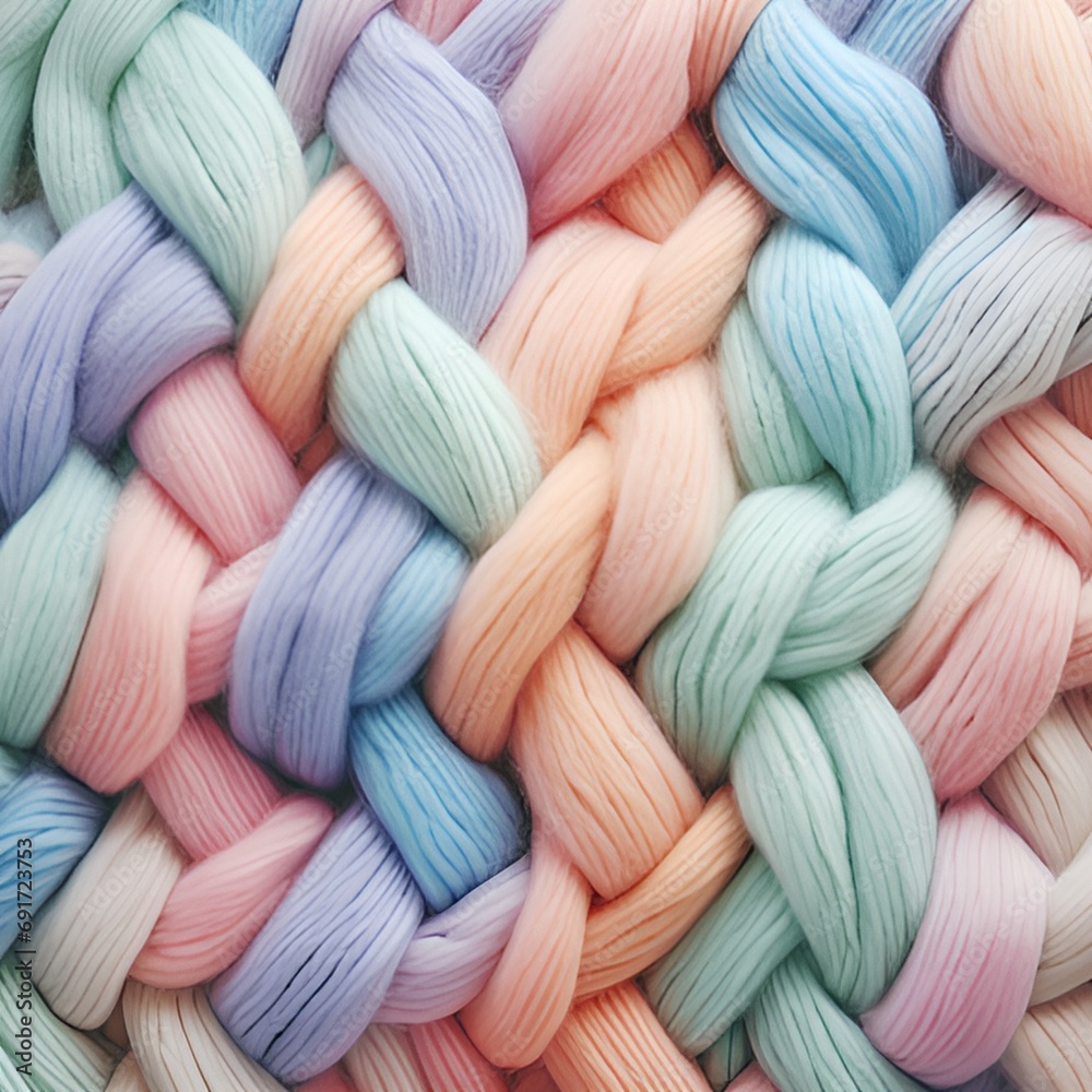 Background image of pastel-colored yarn braiding - obrazy, fototapety, plakaty 