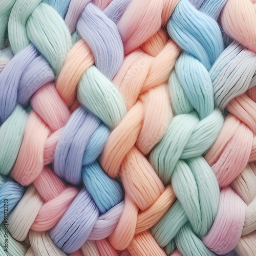 Background image of pastel-colored yarn braiding