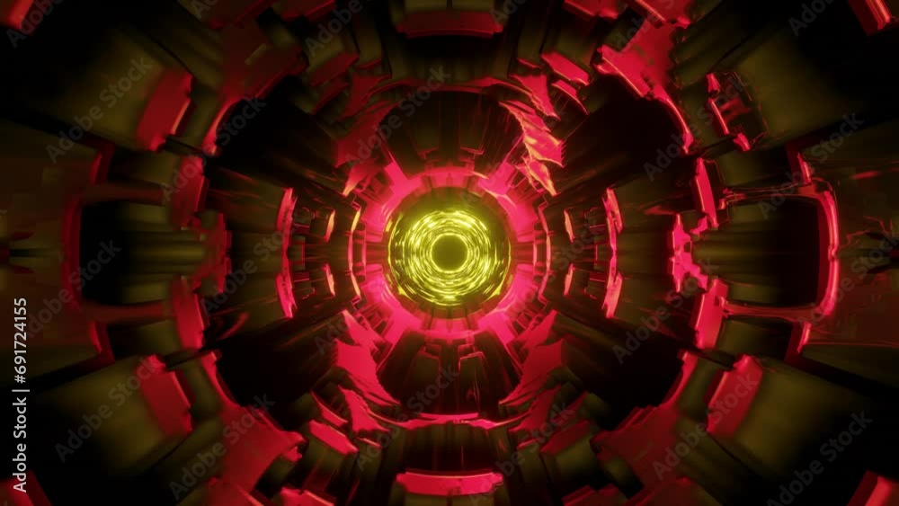 Tube motion. Neon glowing tube, motion through tunnel. Abstract background.