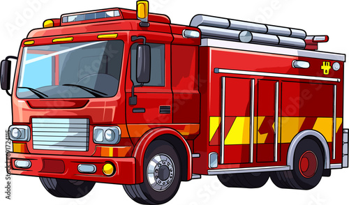 fire truck isolated on white red color cartoon style