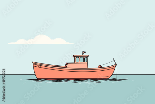 Fishing boat in the sea, calm and pastel, vector illustration photo