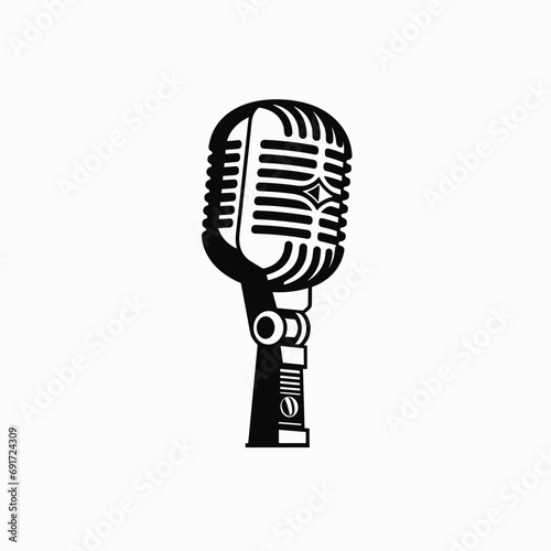 Vintage old school mic,  black vector simple illustration 