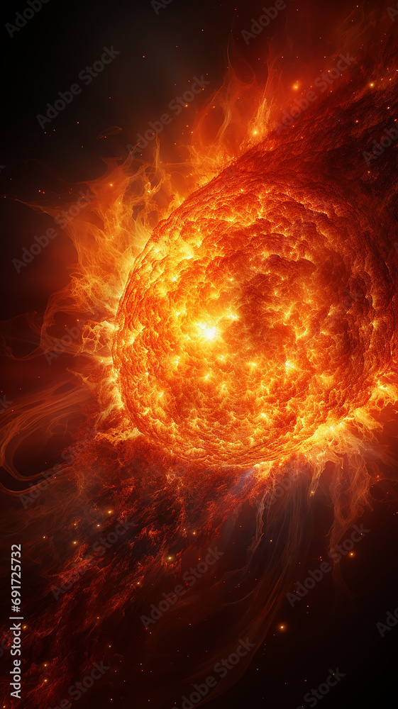 Fototapeta premium solar storm, distant space landscape, high, narrow, vertical background, panorama, infinity nebula black hole