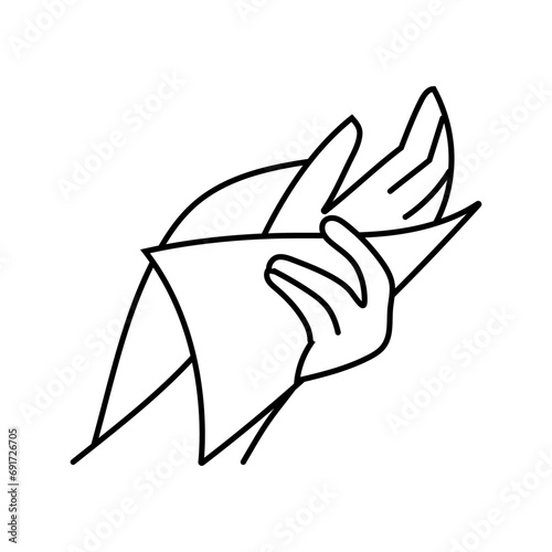 hand wiping with paper towel line icon vector. hand wiping with paper towel sign. isolated contour symbol black illustration