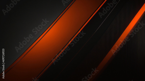 抽象的な暗い灰色の背景に空白スペースにオレンジ色の光線。未来的な暗い豪華な現代技術の背景。