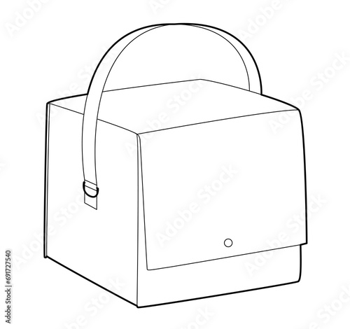 Box Bag silhouette. Fashion accessory technical illustration. Vector satchel front 3-4 view for Men, women, unisex style, flat handbag CAD mockup sketch outline isolated