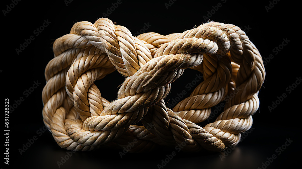 the gordian knot of rough rope is isolated on a black background the gordian knot of rough rope is isolated on a black background