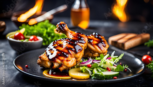 Barbecue Hähnchen mit Honig und Salat photo