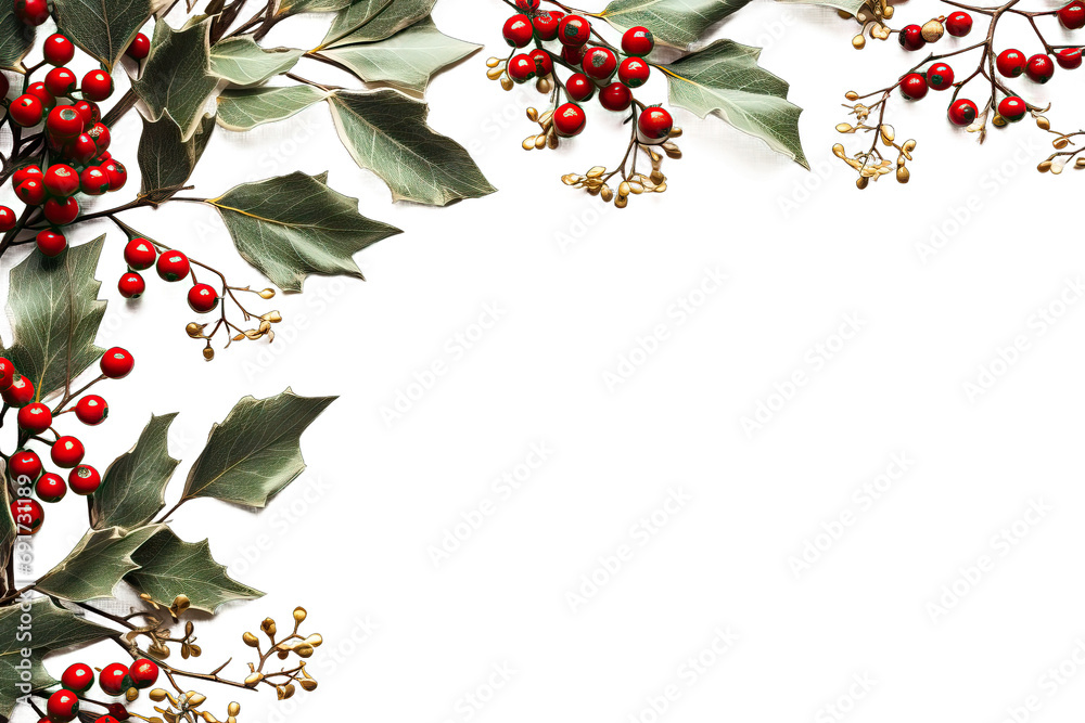 festive minimal season pattern layout overhead holiday high up 2019 flat year new fir plant holly tree winter composition Frame made christmas plants white background Fl lay top view copy space