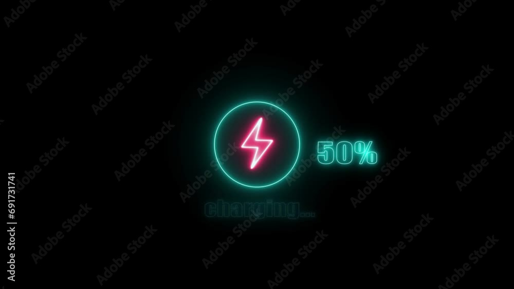Glowing neon charging icon animation 4k Glowing neon charging icon animation 4k