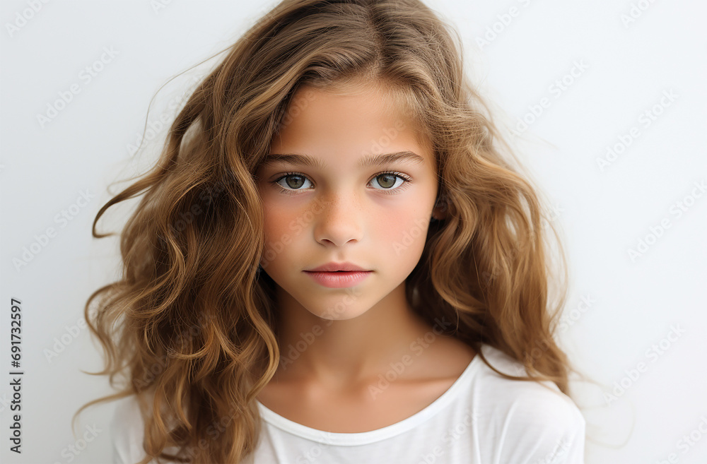 European white young girl looking at the camera with white background European white young girl looking at the camera with white background