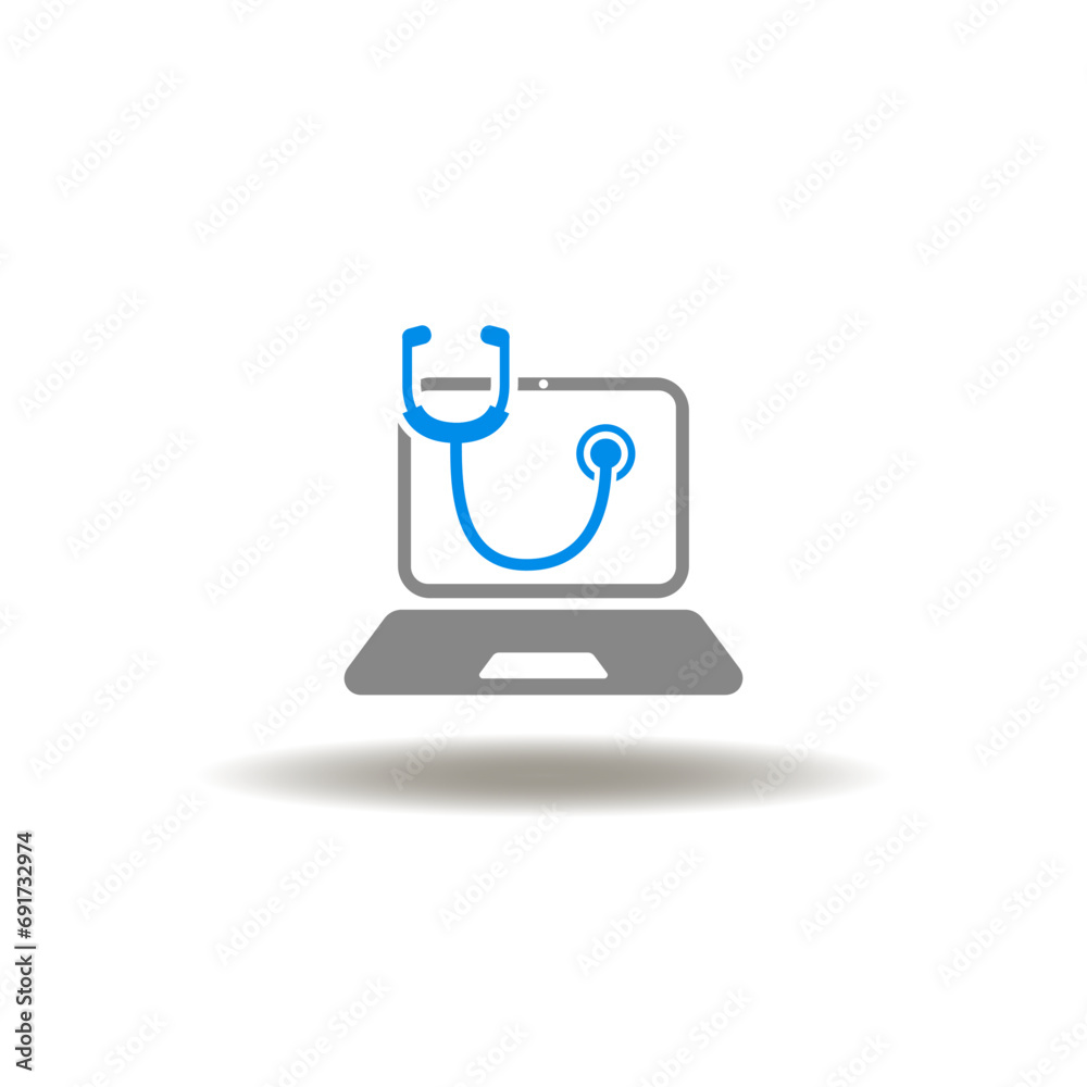 Vector illustration of laptop with stethoscope. Icon of online doctor. Symbol of web medical advice. Vector illustration of laptop with stethoscope. Icon of online doctor. Symbol of web medical advice.