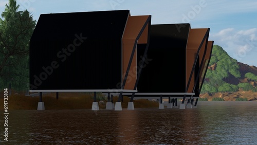 Nordic style resort surrounded by nature and lakes  with interior decoration, 3D home,  Interior Decor, Interior Designer.