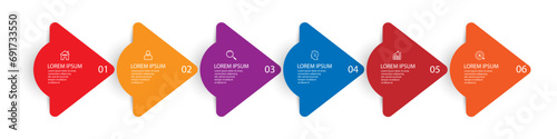 business infographic template six option or steps. colorful vector design in various colors with icon, text,
number used for flow diagrams, presentations 
in your business