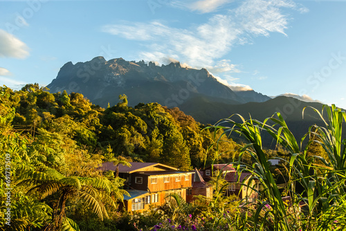 Obraz na płótnie Panorama at morning with mount Kinabalu at far background. w salonie