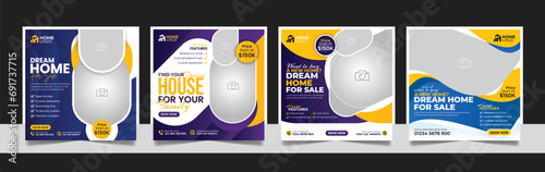 Real estate house property sale social media post instagram web banner and square flyer template	