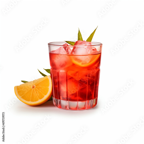 A cocktail with a lemon and cherry garnish. Generative AI. 