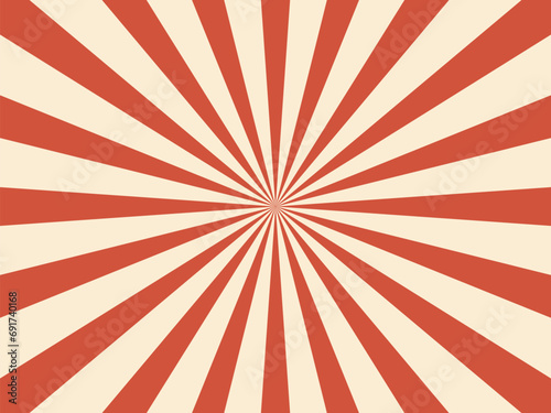 Carnival stripe or retro circus rays background with radial sunlight burst  vector layout. Funfair carnival poster background with pinwheel stripes or red and beige sunbeam radial rays pattern