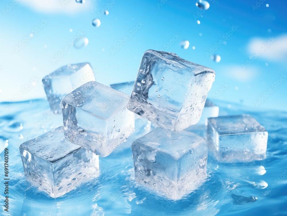 Perfectly cubic ice cubes floating on ice, AI illustration photo Perfectly cubic ice cubes floating on ice, AI illustration photo