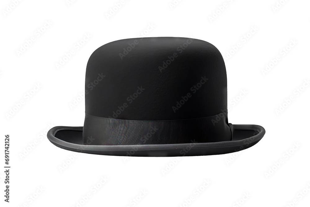 old object man luxury head gentleman fancy fabric dress costume classic class city business wearing wear headwear clothing clothes accessory cap hat fashion Black bowler h isolated white background - obrazy, fototapety, plakaty 