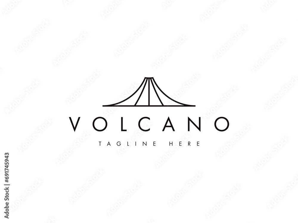minimal volcano mountain line logo design - obrazy, fototapety, plakaty 