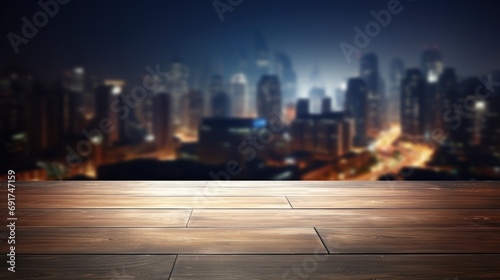 empty table dark top with blur background of town, Advertisement, Print media, Illustration, Banner, for website, copy space, for word, template, presentation