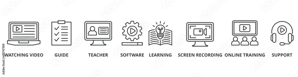 Video Training Module Launch Icon Video tutorial banner web icon vector illustration concept with icon of ...