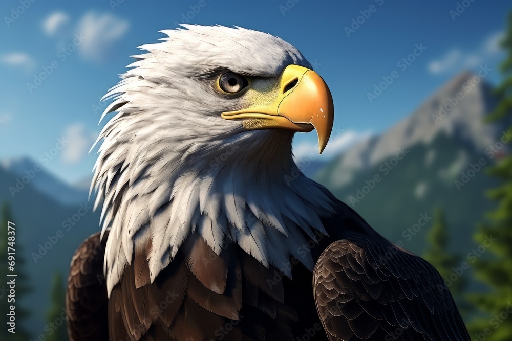 Majestic Bald Eagle Staring Down from Snow-Capped Mountain Peaks Majestic Bald Eagle Staring Down from Snow-Capped Mountain Peaks