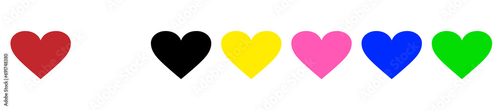 Valentine concept flat 7 colored heart object illustration material (transparent background) PNG with alpha channel. Valentine's day, birthday, celebration, etc.