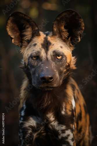African Wild Dog Portrait with Prominent Ears
