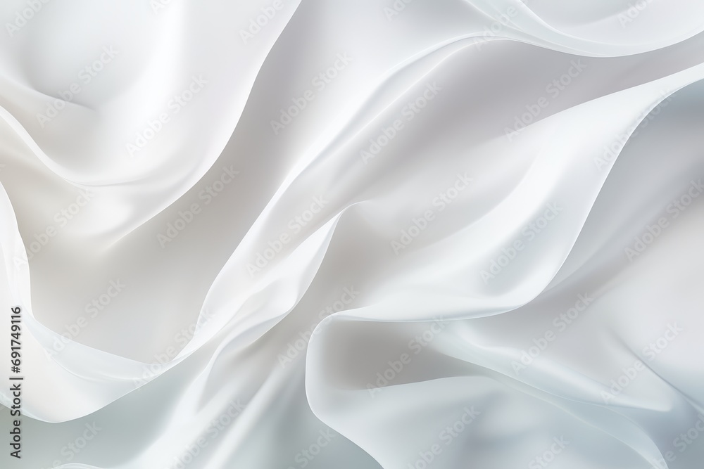 Luxury Silk Elegance. White and Grey Satin Fabric Waves