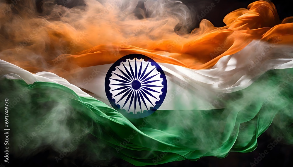 Indian tricolor smoke flag. - obrazy, fototapety, plakaty 