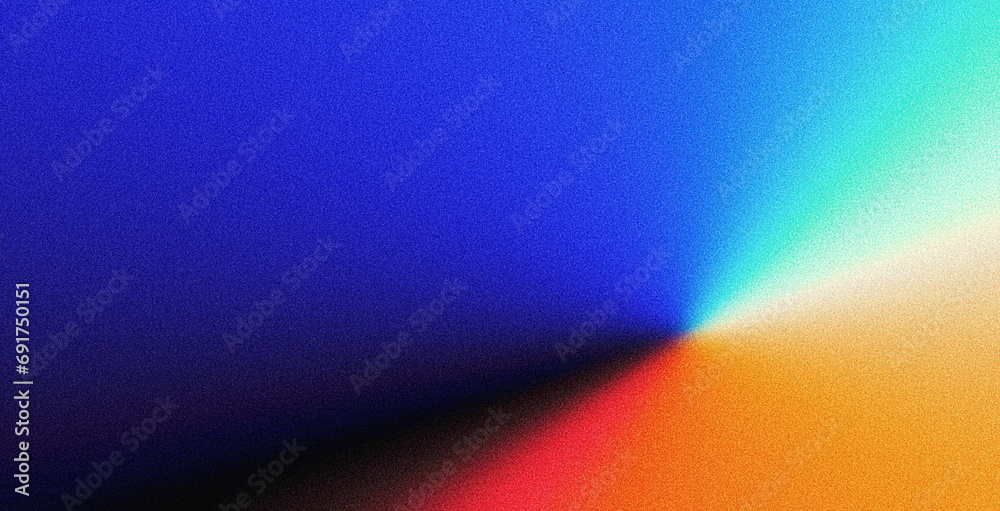 Vibrant grainy gradient blue orange black psychedelic noise texture colors banner music cover retro party poster design copy space - obrazy, fototapety, plakaty 