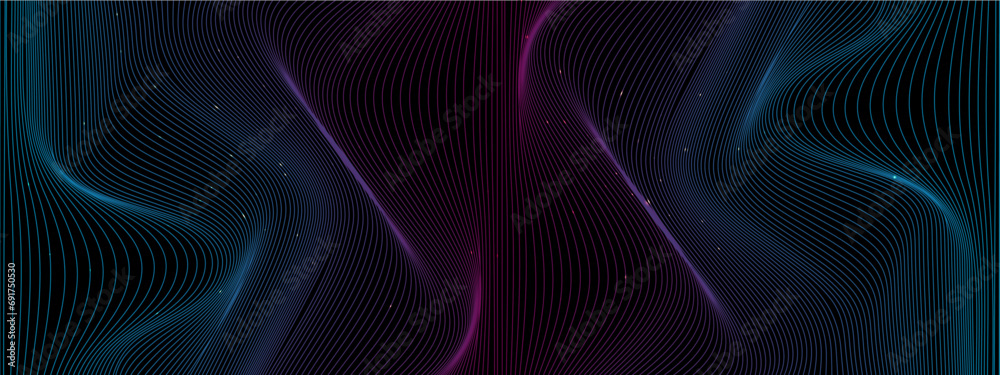 Black blue and purple violet vector glowing tech line modern abstract background. Abstract background with flowing particles. Digital future technology concept banner Black blue and purple violet vector glowing tech line modern abstract background. Abstract background with flowing particles. Digital future technology concept banner