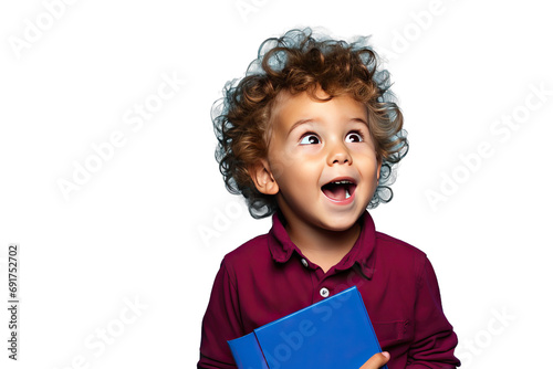 eyeglass small looking nerd childhood surprise report education book writing little children Back Portrait happy surprised kid glasses isolated blue background copy space new school knowledges