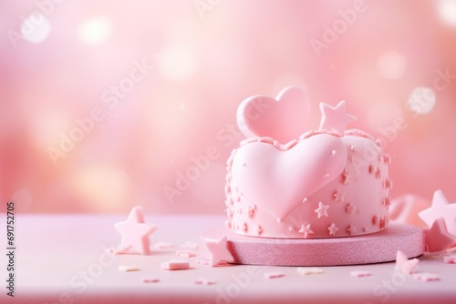 pink valentines eve cake decoration hearts and stars background