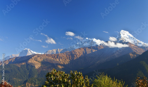 Himalayan mountain range seen from Poon Hill Lookout. photo