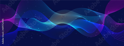 Blue yellow and purple violet vector modern line futuristic technology background. Technology abstract lines on with wave swirl, frequency sound wave, twisted curve lines with blend effect.